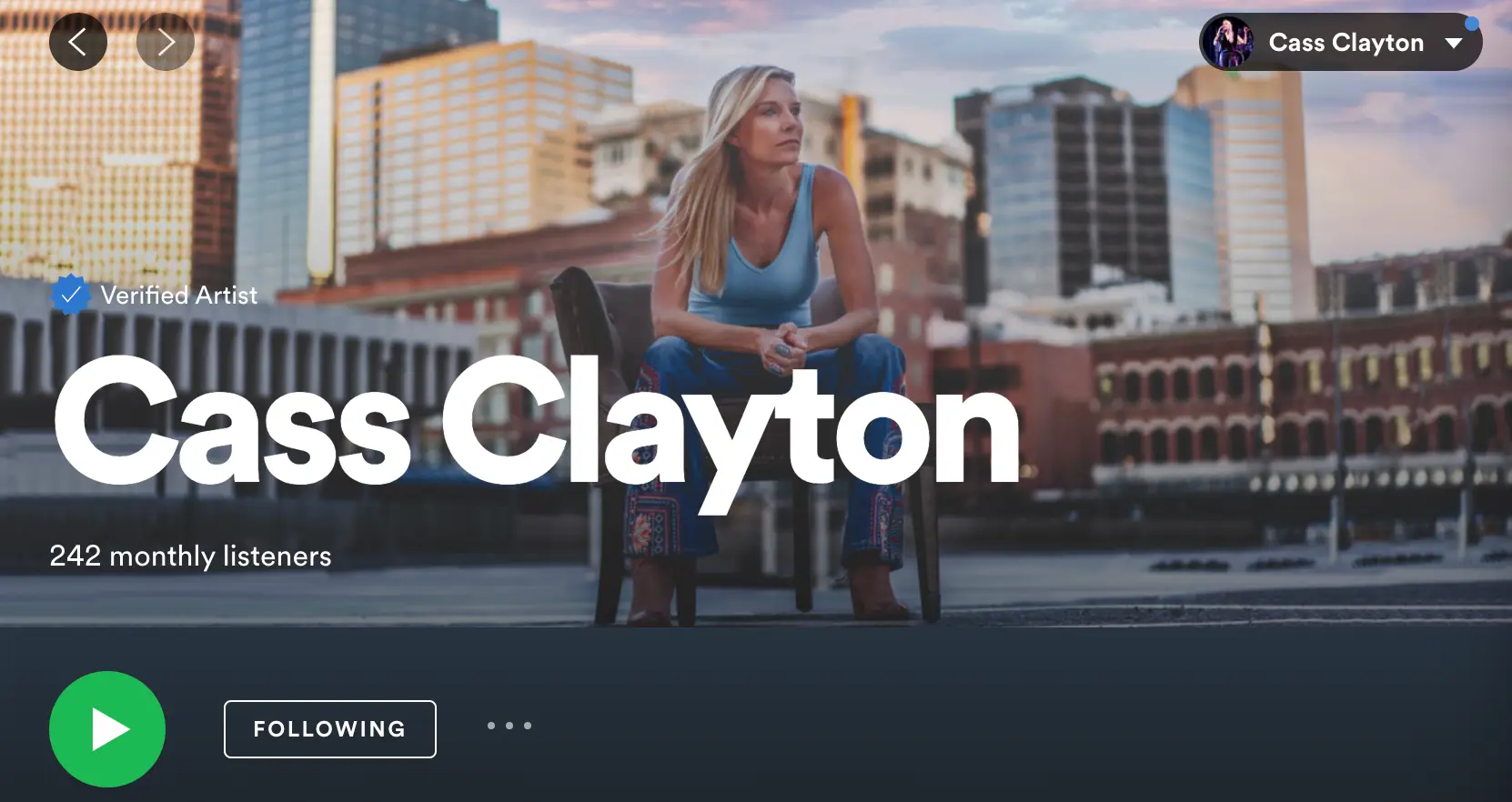 Cass Clayton Spotify channel landing page
